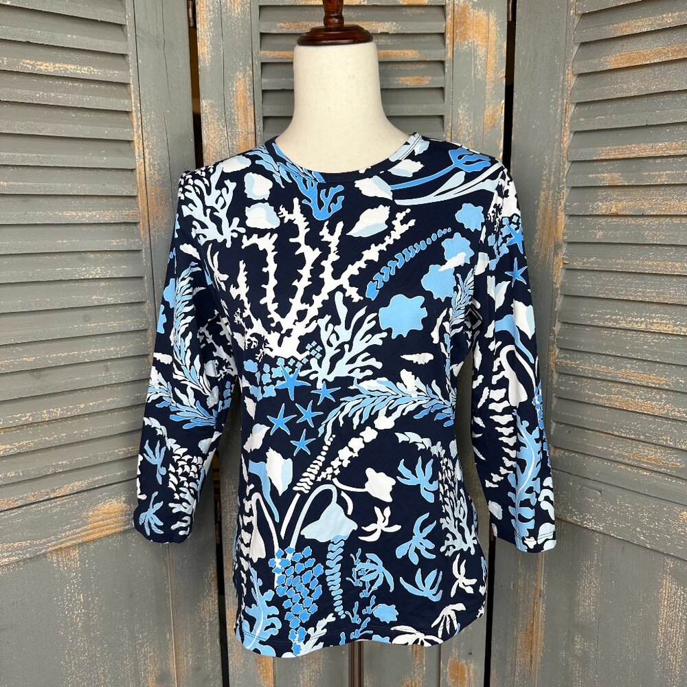 J. McLaughlin Signature Catalina Cloth 3/4 Sleeve Top Sz M